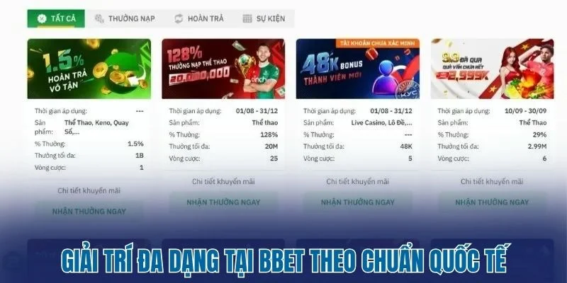 Giải trí đa dạng tại BBET theo chuẩn quốc tế